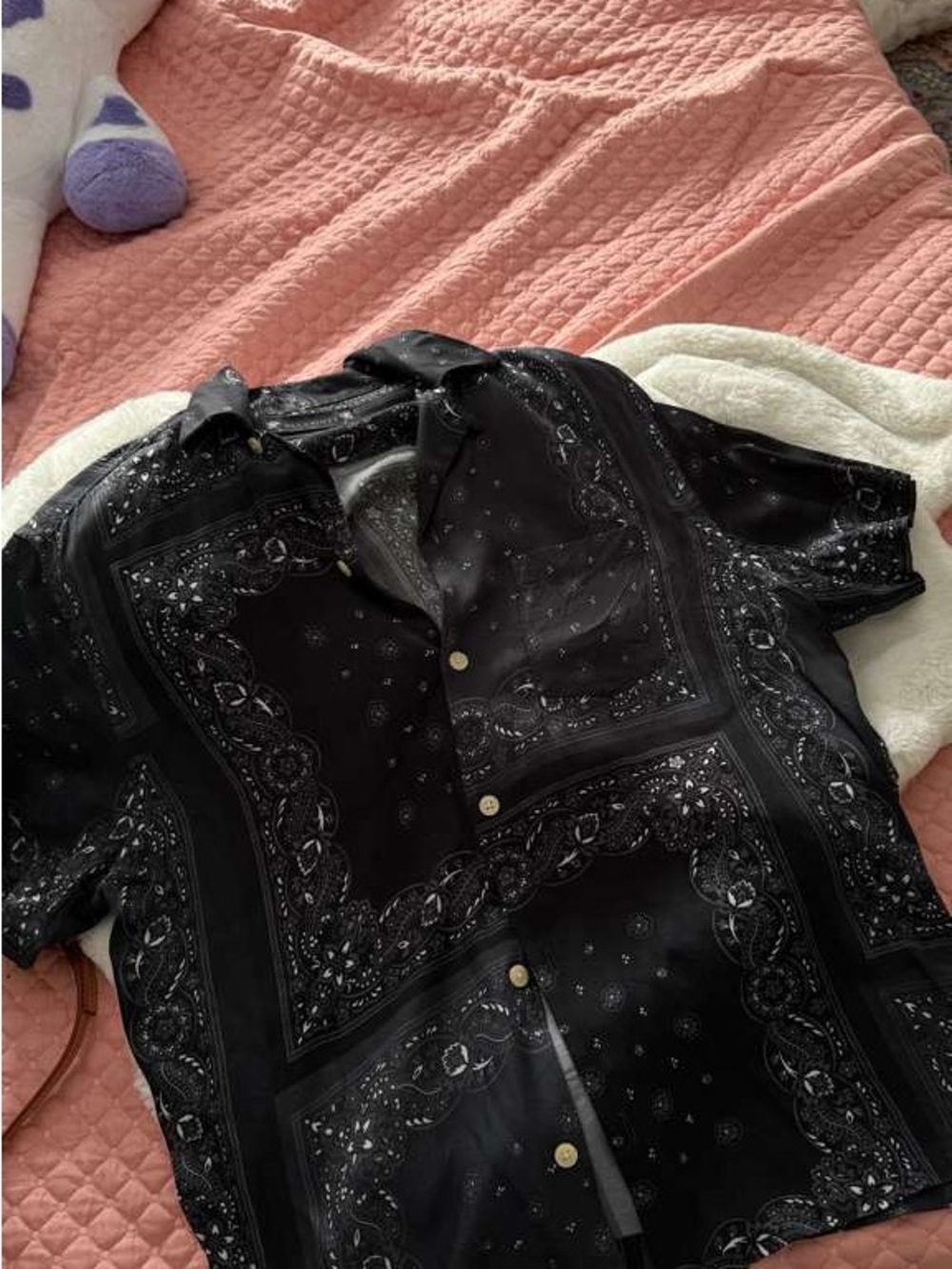 All Saints Navy Bandana-Print Short Sleeve Button-Front Shirt - Picture 5 of 9
